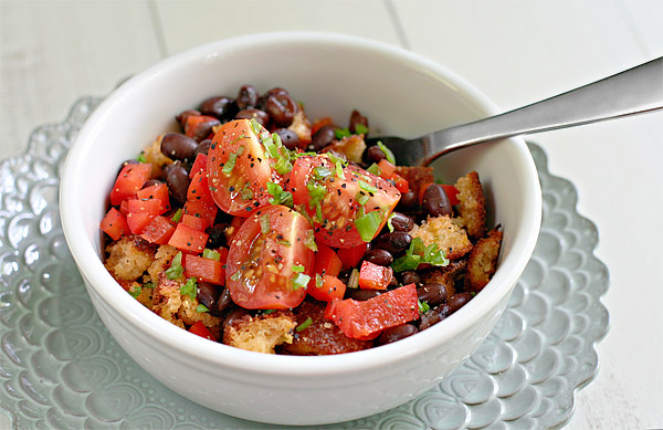 Cornbread Salad With Black Beans Red Bell Peppers And Cherry Tomatoes