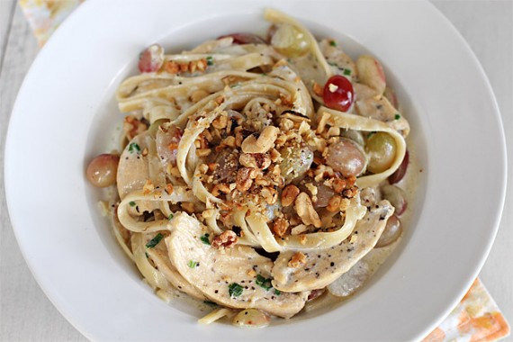 Chicken Fettucine with Blue Cheese, Walnuts and Grapes